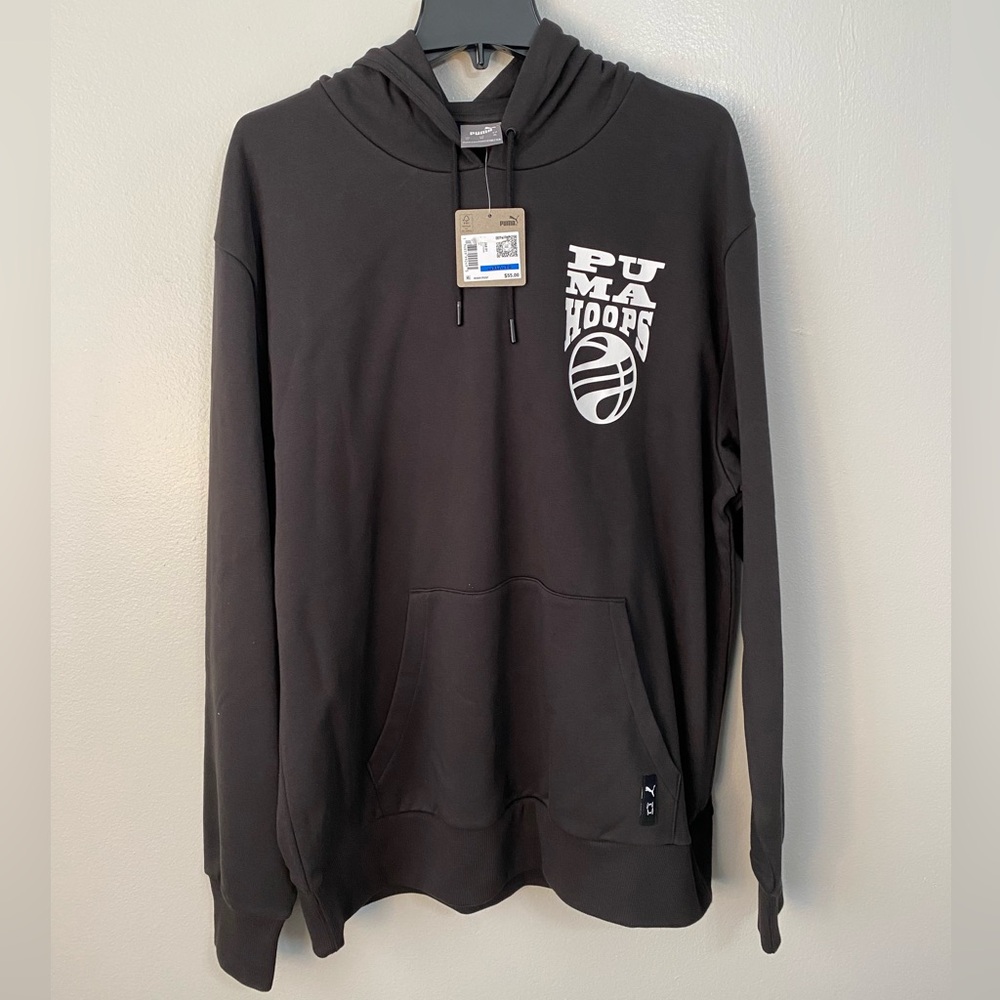PUMA Hoops Graphic Pullover Hoodie Mens Black, Black Casual Outerwear size XL